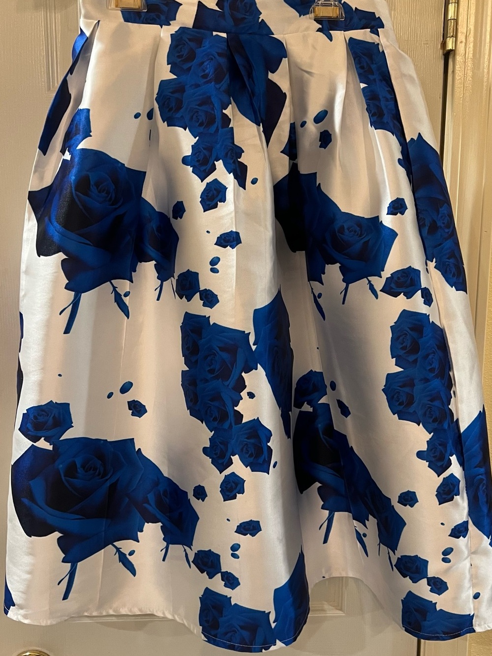 Chicwish White Maxi Skirt with Blue Rose